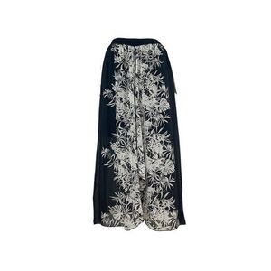 Artex  Fashions XL Black White Floral Midi Skirt Sheer Lined Tropical Vacation